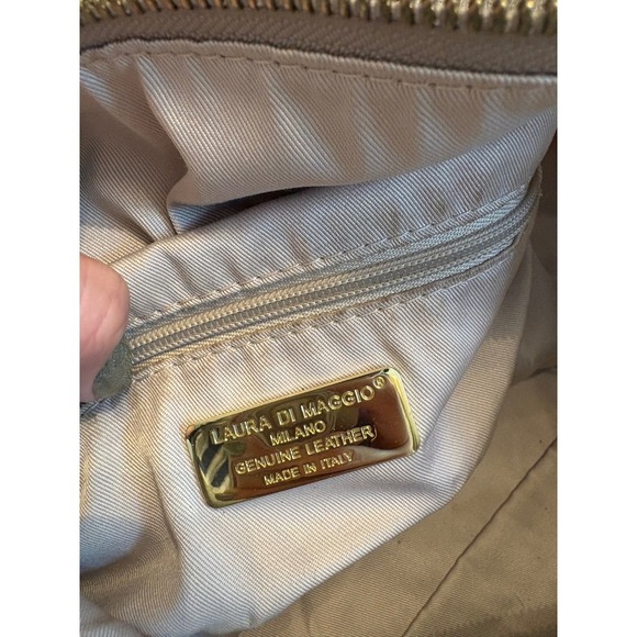 Laura Di Maggio Milano Leather Metallic Taupe Shoulder Bag Italy Designer - Picture 6 of 6